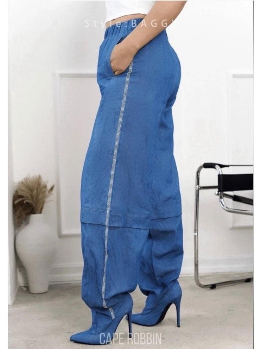 Cape Robbin Blue Baggy Drop-Crotch High-Waist Pants
